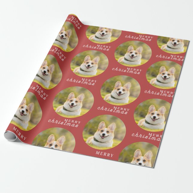 Custom Christmas Photo Red Wrapping Paper  (Unrolled)