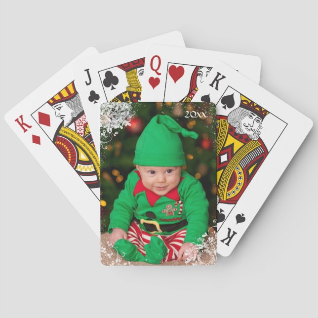 Custom Christmas Photo Snowflake Frame 2 Holiday Playing Cards (Back)