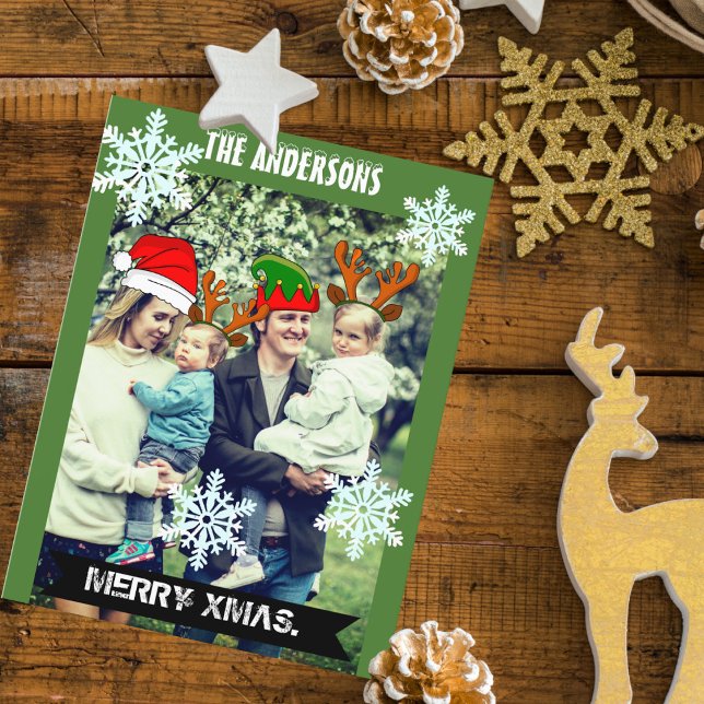 Custom christmas photo snowflakes and xmas hats postcard (Creator Uploaded)
