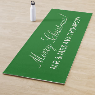 Custom Christmas Pine Green Snow White Script Name Yoga Mat