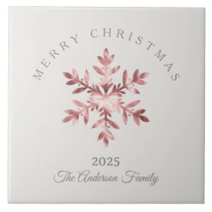 Custom Christmas pink rose snowflake metallic Tile