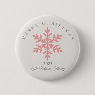 Custom Christmas pink rose snowflake stylish 2 Inch Round Button