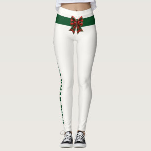 Custom Christmas Plaid Green Red Tartan Bow Cream Leggings