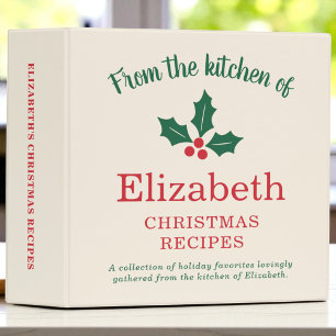 Custom Christmas Recipe Book Holly Berries Binder