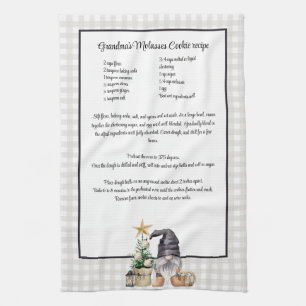 Custom Christmas Recipe Keepsake Watercolor Gnome  Kitchen Towel