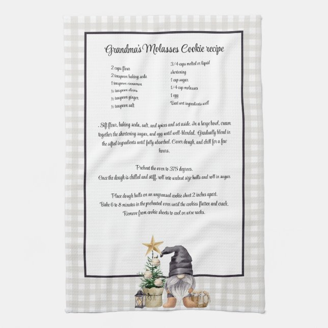 Custom Christmas Recipe Keepsake Watercolor Gnome  Kitchen Towel (Vertical)