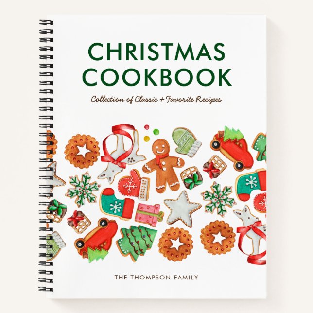 Custom Christmas Recipe White & Green Notebook (Front)