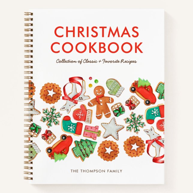 Custom Christmas Recipe White & Red Notebook (Front)