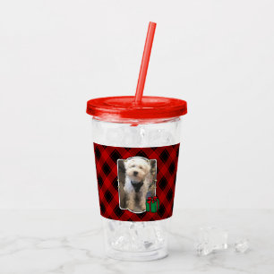 Custom Christmas Red and Black Plaid 2 Photo Frame Acrylic Tumbler