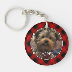 Custom Christmas Red and Black Plaid 2 Photo Frame Keychain
