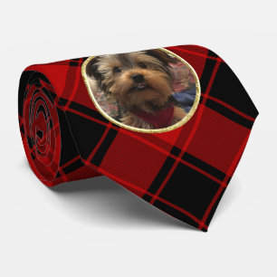 Custom Christmas Red and Black Plaid Photo Frame Tie