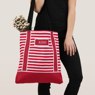 Custom Christmas Red And White Stripes Candy Cane Tote Bag