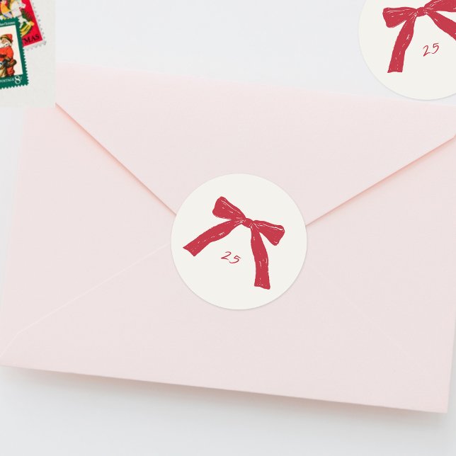 custom christmas red bows holiday classic round sticker (Creator Uploaded)