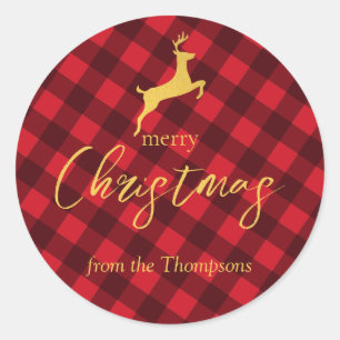 Custom Christmas Red Buffalo Plaid Reindeer Tags