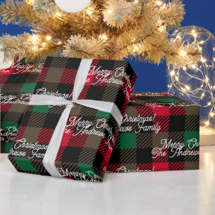 Custom Christmas Red Green Plaid Chequered Pattern Wrapping Paper