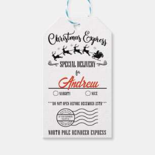 Custom Christmas, Reindeer Express Naughy or Nice Gift Tags