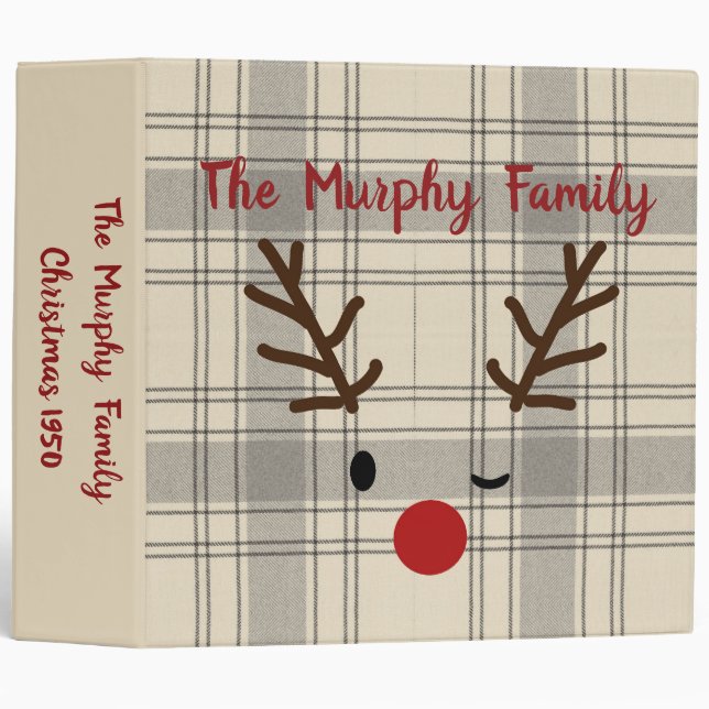 Custom Christmas Reindeer Family Lumberjack Plaid Binder (Front/Spine)