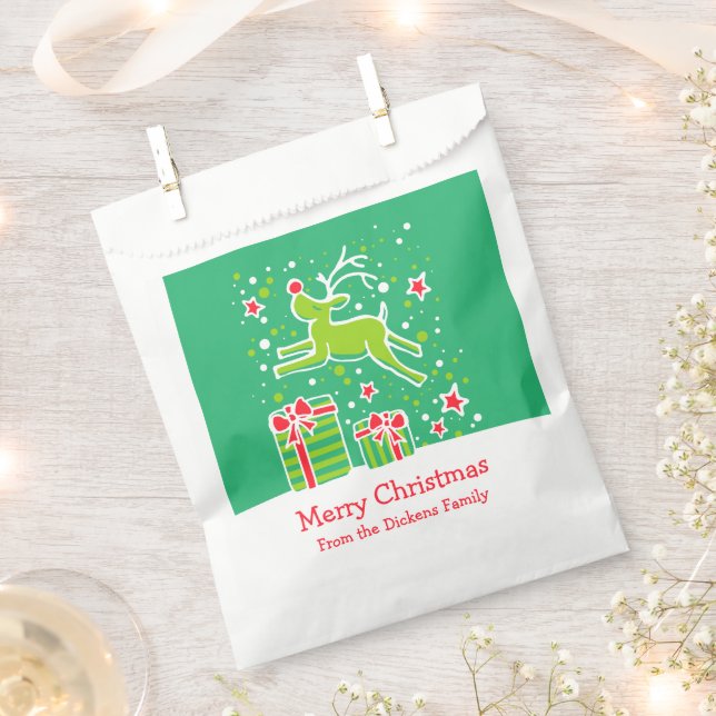 Custom Christmas reindeer red green gift bags (Clipped)