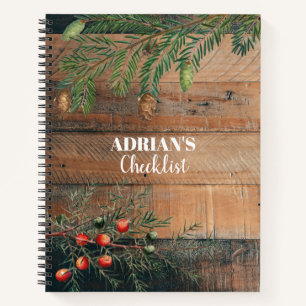 Custom Christmas Rustic Wood Xmas Checklist Notebook