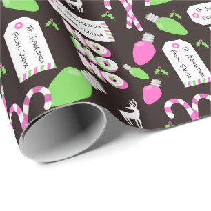 Custom Christmas Santa and Lights Wrapping Paper
