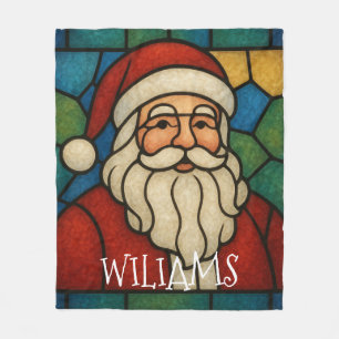 Custom Christmas Santa Art Deco Stained Glass Fleece Blanket