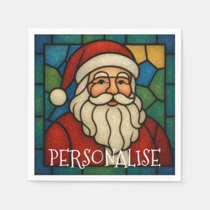 Custom Christmas Santa Art Deco Stained Glass Napkin