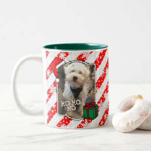Custom Christmas Santa Hat Pet Two Photo Two-Tone Coffee Mug