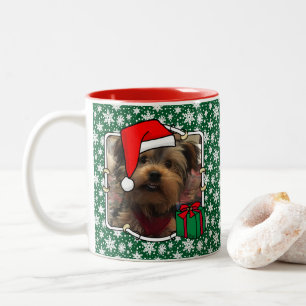 Custom Christmas Santa Hat Pet Two Photo Two-Tone Coffee Mug