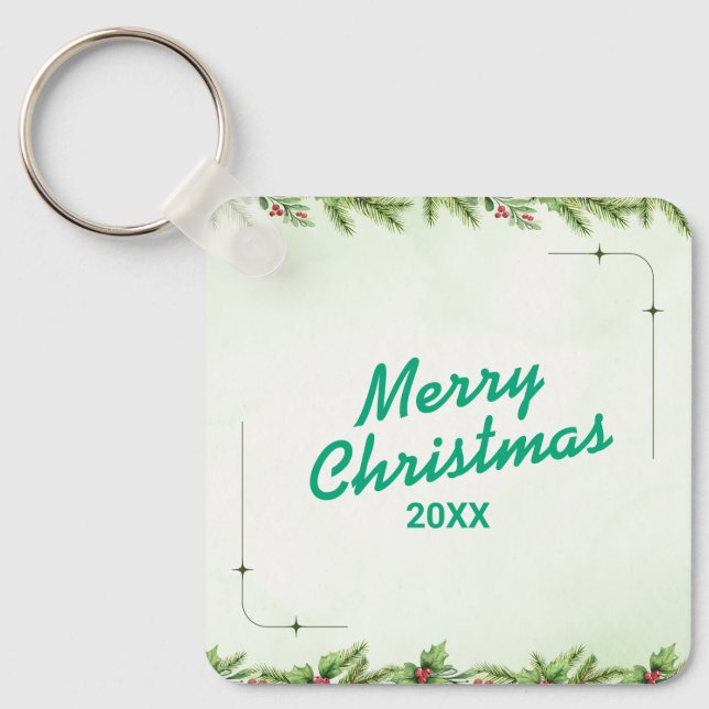 Custom Christmas Square Metal Keychain (Front)
