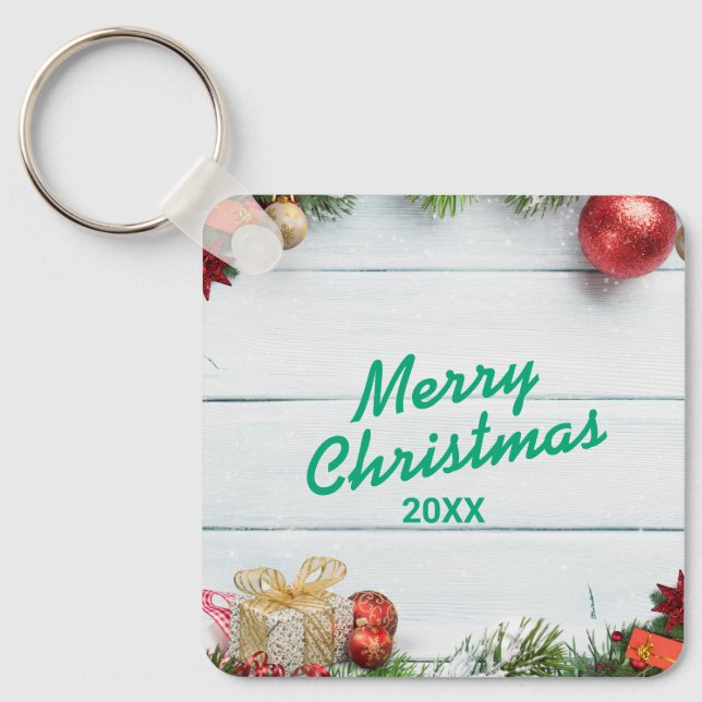 Custom Christmas Square Metal Keychain (Front)