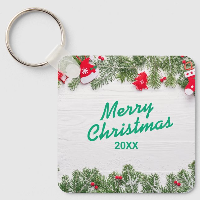 Custom Christmas Square Metal Keychain (Front)