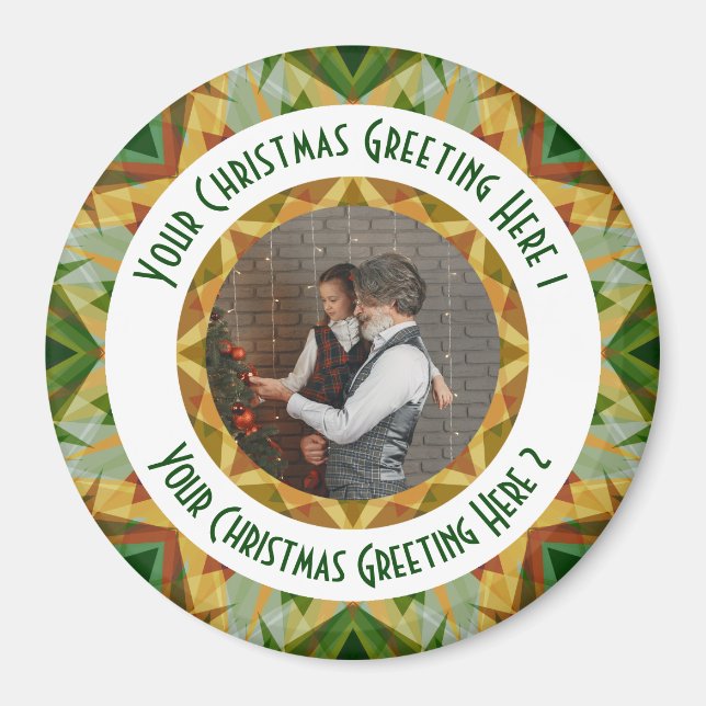 Custom Christmas Star Jolly Green Photo Greeting Magnet (Front)
