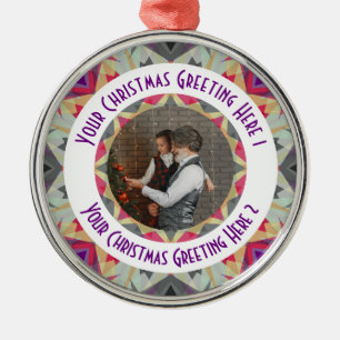Custom Christmas Star Jolly Grey Photo Greeting Metal Ornament
