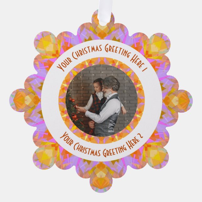 Custom Christmas Star Jolly Pink Photo Greeting Ornament Card (Front)