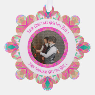 Custom Christmas Star Jolly Pink Photo Greeting Ornament Card