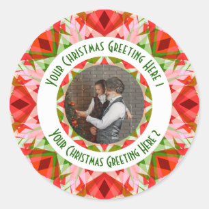 Custom Christmas Star Jolly Red Fun Photo Greeting Classic Round Sticker