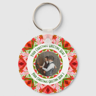 Custom Christmas Star Jolly Red Fun Photo Greeting Keychain