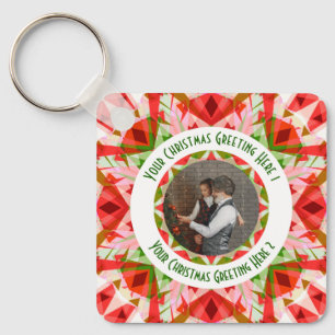 Custom Christmas Star Jolly Red Fun Photo Greeting Keychain