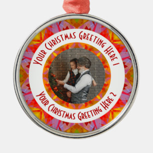 Custom Christmas Star Jolly Red Fun Photo Greeting Metal Ornament