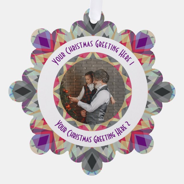 Custom Christmas Star Modern Gray Photo Greeting Ornament Card (Front)