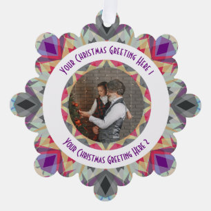 Custom Christmas Star Modern Grey Photo Greeting Ornament Card