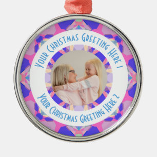 Custom Christmas Star Modern Pink Photo Greeting Metal Ornament