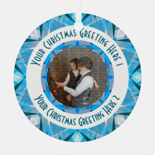 Custom Christmas Star Winter Blue Photo Greeting Metal Ornament