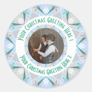 Custom Christmas Star Winter Grey Photo Greeting Classic Round Sticker