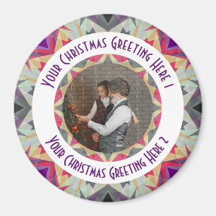 Custom Christmas Star Winter Grey Photo Greeting Magnet