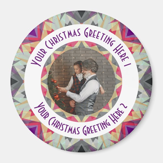 Custom Christmas Star Winter Grey Photo Greeting Magnet (Front)