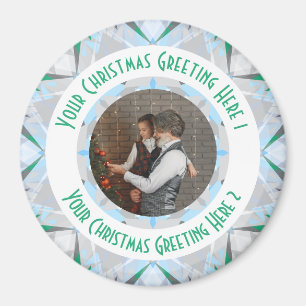 Custom Christmas Star Winter Grey Photo Greeting Magnet
