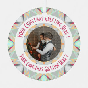 Custom Christmas Star Winter Grey Photo Greeting Metal Ornament