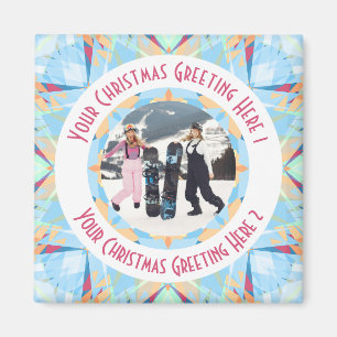 Custom Christmas Star Winter Red Photo Greeting Magnet