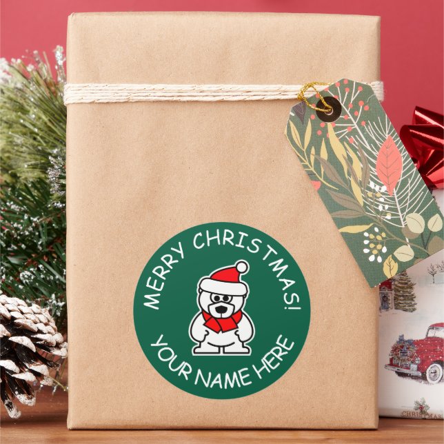 Custom Christmas stickers with cute Santa bear (Holiday)